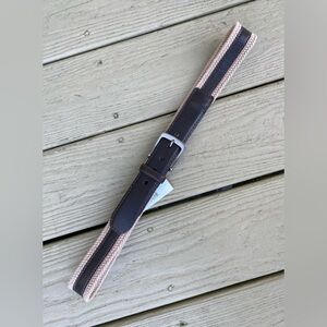 NWT Columbia - Unisex brown leather/khaki braided, silver buckle belt Si…